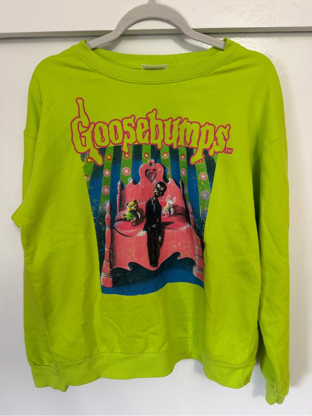 Goosebumps Sweater Children L Neon Green Slappy Halloween Sweatshirt R.L. Stine